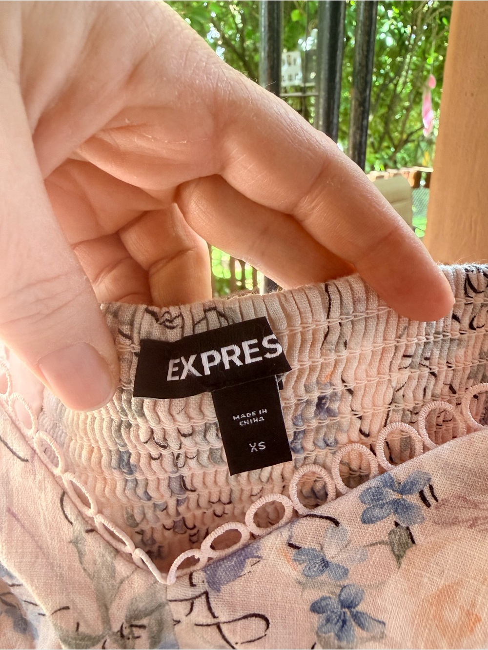 Express Cream Off-Shoulder Blouse with Blue Floral Print - Picture 6 of 7